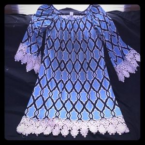 Light blue and navy bell sleeve dress